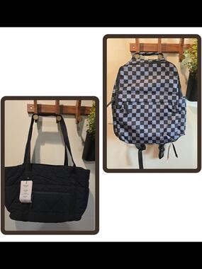 Ampere Creations Bundle Checkered  Backpack And a Travel Tote